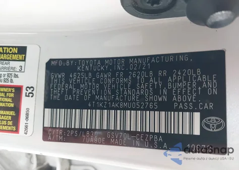2021 Toyota Camry Xse V6 from USA, damaged, VIN 4T1KZ1AK8MU052765